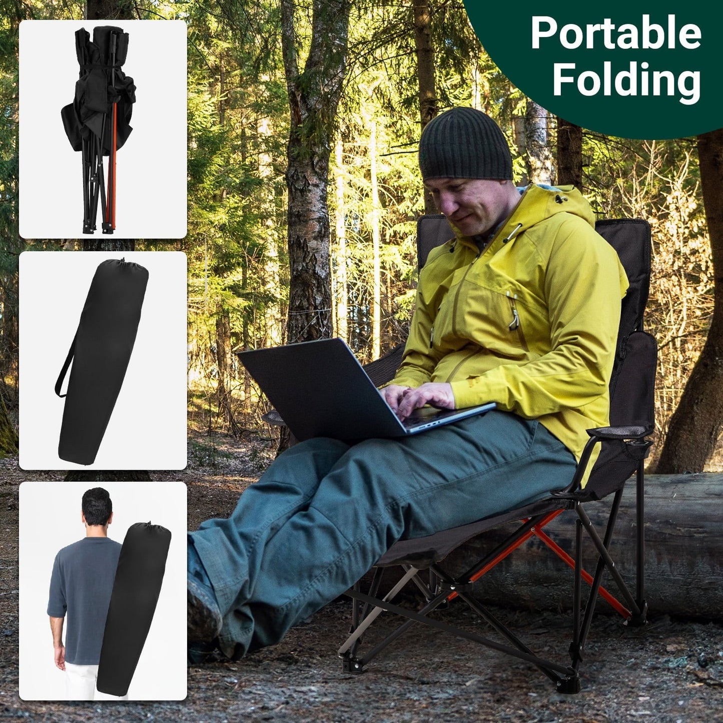 Zimtown 2 Pack Camping Chairs, 2-in-1 Lightweight Camping Chair with Footrest, Adjustable Backrest Seating with Headrest, Cup Holder, Storage Bag