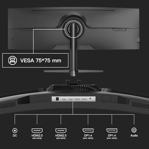 Amzfast 49 Inch Curved Monitor 120Hz DQHD 5120x1440p Ultrawide Gaming Monitor, 120% sRGB, 3000:1, 1ms, HDR, Adaptive Sync, PIP/PBP, Low Blue Light, HDMI 2.0/DP 1.4, VESA 75x75, AMZG49C7U