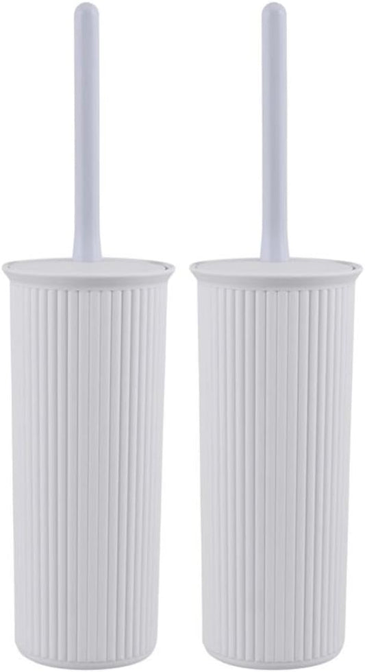Decorative Plastic Toilet Bowl Brush and Holder Set, White Smoke (2 Pack) Cleaner Scrubber for Bathroom - Ribbed Design