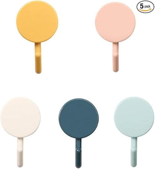 5Pcs Colorful Self Adhesive Hook, Cute Wall Hooks, Towel Hooks, Home Storage, Stick On Plastic, Decorative Wall, Key Holder for Kitchen Bathroom Office Closet Self Adhesive Hook, Utensil Hooks