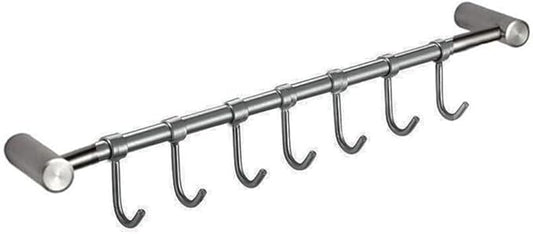 42cm 16.5" Premium Stainless Steel Kitchen Tool Utensil Organizer Bar Rack with Movable Hooks for Pan Pot Spoon Towel (C Tall 7 Hooks)