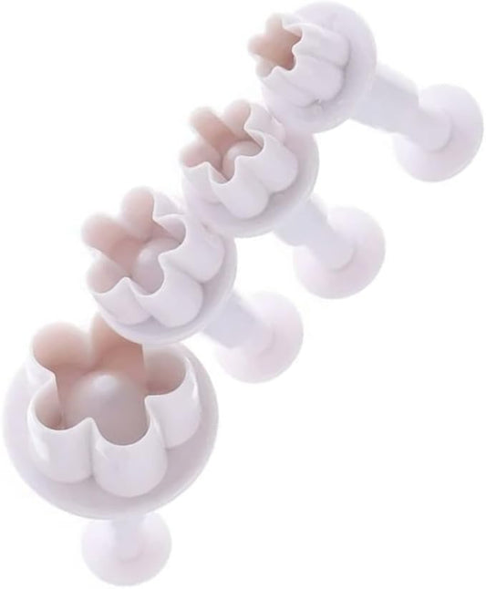 4Pcs White Flower Plunger Cookie Cutter DIY Blossom Flower Cake Fondant Mold Plastic Cake Decorating Tools Baking Accessories Cookie Cutters For Baking Plastic, Dessert and Candy Sculpting Tools