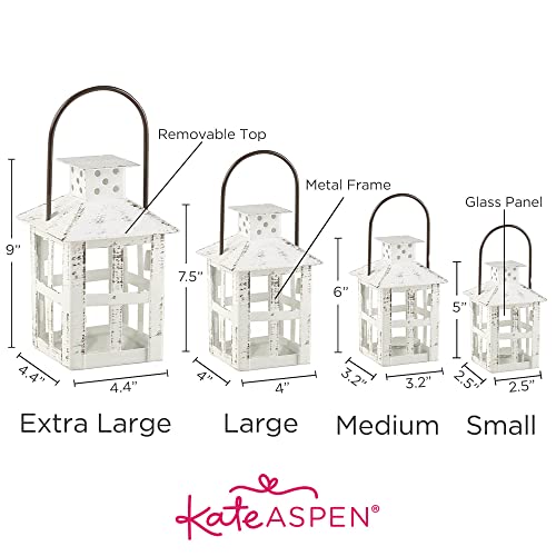 Kate Aspen Rustic Farmhouse Decor White Candle Holder Lantern Decorative (5 Inch), Wedding Decoration, Centerpiece Table Decorations, Home Decor, Shelf Decor, Fireplace Lantern