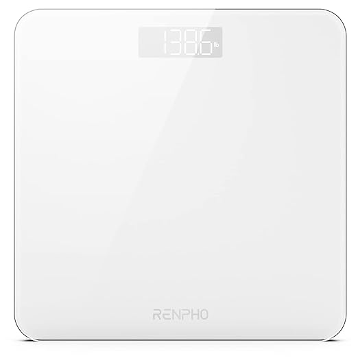 RENPHO Digital Bathroom Scale, Highly Accurate Core 1S Body Weight Scale with Lighted LED Display, Round Corner Design(11"/280mm, White)