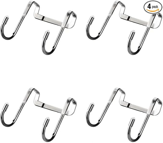 304 Stainless Steel Over Door S Hooks, Heavy Duty Double Hooks, No Drill Cabinet & Door Hooks for Kitchen, Bathroom, Closet, Towel & Bag Hanger, Rustproof, 4 Pack