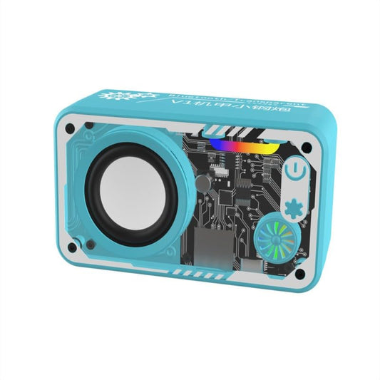 Bluetooth Wireless Speaker with LED Lights, Portable Outdoor Speaker with TF Card Support, 3D Surround Sound, Dual Pairing, Transparent Mecha Design (Blue)