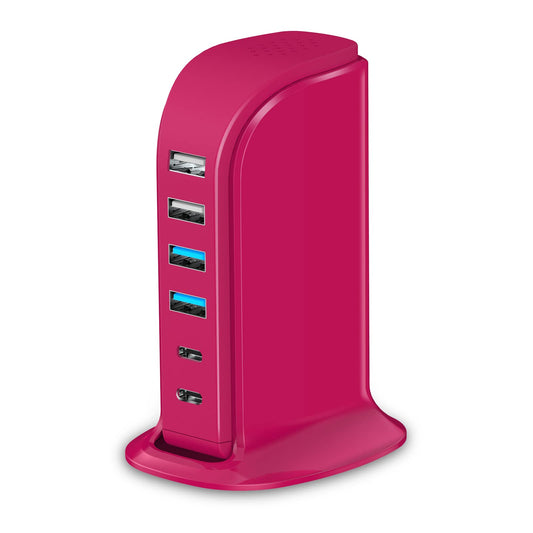 USB Charging Station Multiports Upoy, Charging Hub 6 Ports Dual Type-C, USB Tower Fast Charging for Tablets, Cellphones, Smart Watch, and More Electronic Gadgets, Portable Design, Travel Essentials