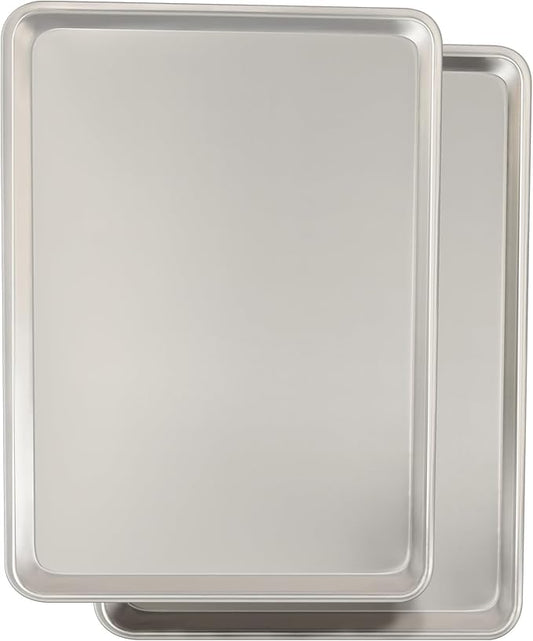 Commercial Quality Baking Sheet Pan Set, Natural Aluminum Cookie Sheet, Umite Chef Warp Resistant Baker's Half Sheet Pan, Large Thick Cookie Tray Pans for Baking, Roasting(2 Pack, 18X13In)