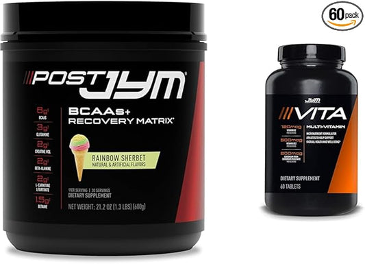 Post JYM Active Matrix Post-Workout with BCAAs, Glutamine & More Rainbow Sherbert Flavor + Vita JYM Athlete's Multivitamin with Over 25 Key Ingredients 60 Tablets