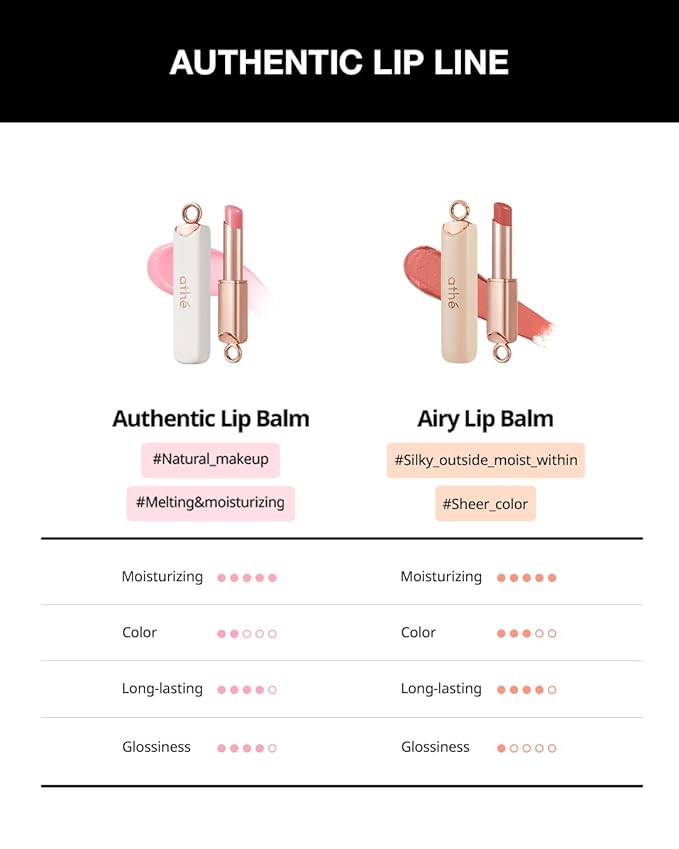 ATHÉ Authentic Lip Balm 01 AUTHENTIC (Tinted), Lightweight Wear & Plumping Lips without Stickiness, Moisturizing & Nourishing Plant-Based Vegan Chapstick for Dry, Petrolatum Free, Cruelty-Free