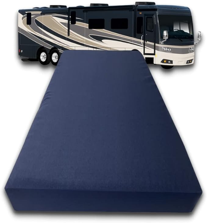 FoamRush 6-Inch Truck (36" x 76") High Density Foam RV Mattress Replacement with Canvas Navy Cover, Medium Firm, Made in USA, Camper Trailer, Removable Water-Resistant Outdoor/Indoor Cover w Zip
