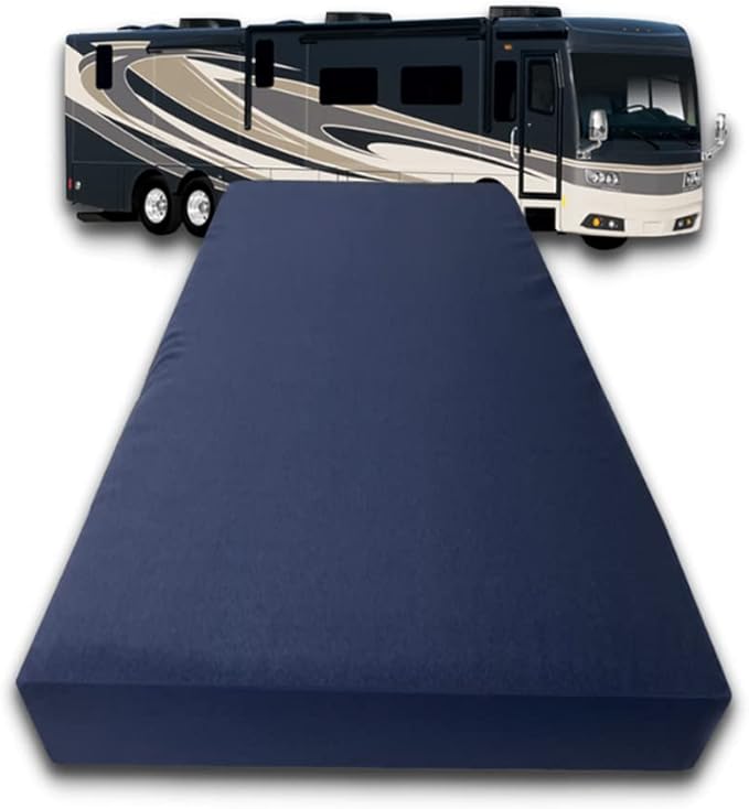 FoamRush 6-Inch Bunk (32" x 75") High Density Foam RV Mattress Replacement with Canvas Navy Cover, Medium Firm, Made in USA, Camper Trailer, Removable Water-Resistant Outdoor/Indoor Cover w Zip