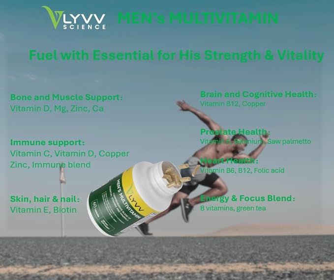 Lyvv Men's Multivitamin, Comprehensive Blend of Essential Vitamins and Minerals, 60 Capsules