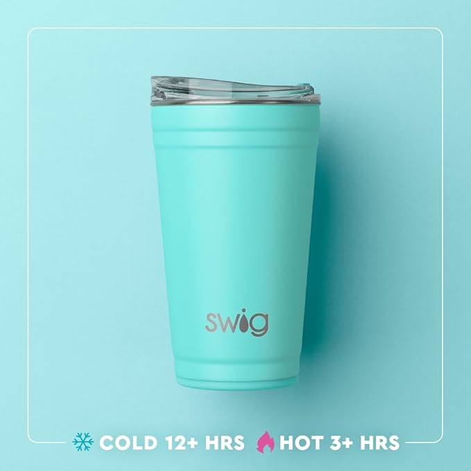 Swig Life 24oz Party Cup, Stackable Insulated Travel Coffee Tumbler with EZ Slider Lid, Cup Holder Friendly, Stainless Steel 24 oz Tumbler, Reusable Coffee Mug (Caliente)