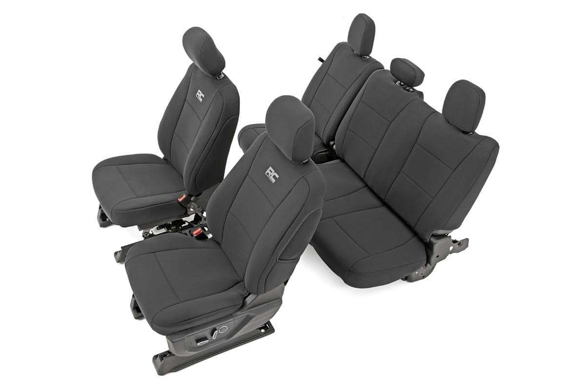 Rough Country Neoprene Seat Covers for Ford F-150/Lightning/F-250/F-350 (2015-2025) Crew Cab w/No Rear Armrest - Waterproof, UV Resistant, Foam Padded, F/R Seat Cover Set