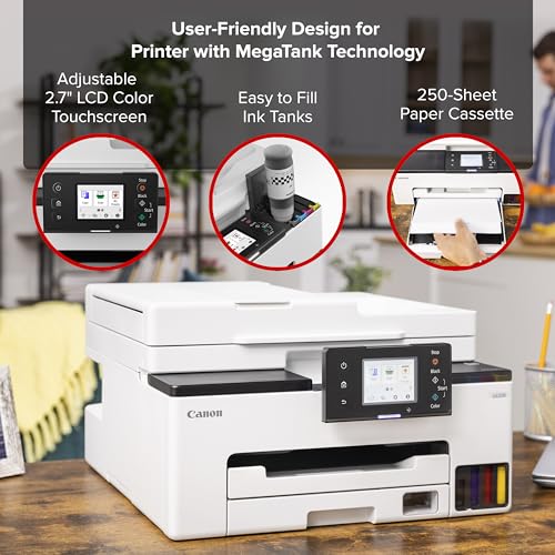 Canon MegaTank MAXIFY GX2020 All-in-One Wireless Color Printer – Print, Copy, Scan with Duplex Printing – Refillable Tank System, Compact Desktop Design – Wireless Print Scan Copy for Home & Office
