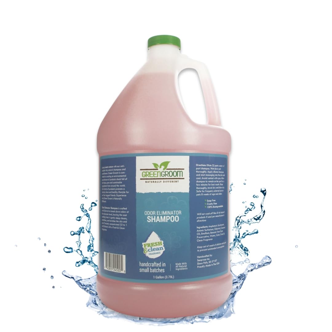 Green Groom Odor Eliminator Dog Shampoo, 1 Gallon - Crafted with Odortrol, All Natural Ingredients, Antioxidant Rich, Eliminates Smelly Pet Odors, Powerful Deodorizing Formula, Professional Grade
