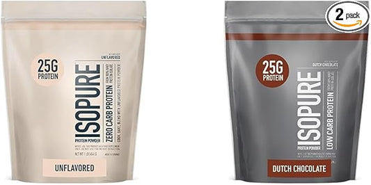 Isopure Unflavored Protein, Whey Isolate, 1 Pound (Packaging May Vary) & Dutch Chocolate Whey Isolate Protein Powder with Vitamin C & Zinc, 1 Pound