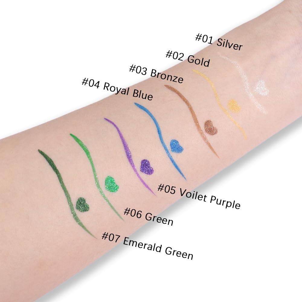 evpct 2Pcs Gold & Bronze Glitter Glittering Diamond Liquid Eyeliner Eye Makeup Pencil Set, Sparkle Shimmer Colored Eyeliner Pen Waterproof Smudge Proof Long Lasting High Pigmented