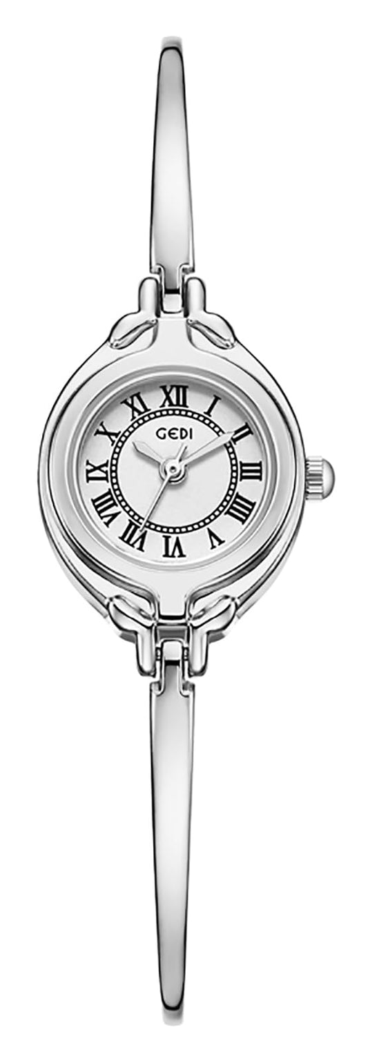 Gosasa Classic Vintage Bangle-Style Women's Watch with Small Dial and Thin Strap Elegant Dress Analog Ladies Wristwatch Fashion Waterproof Quartz Women Gold Watch (Silver White)