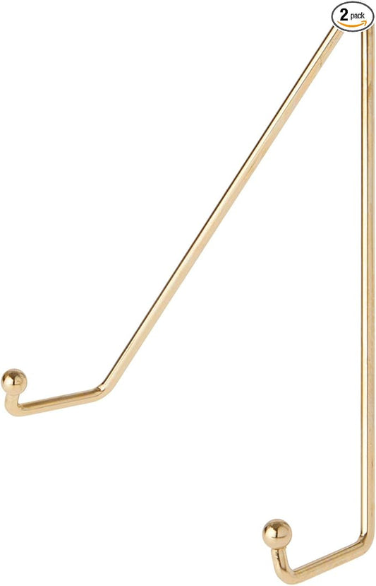 Bard's Shiny Gold-toned Wall Mountable Plate Hanger, 7.5" H x 6.25" W x 2.25" D (For Plates 8" - 10"), Pack of 2