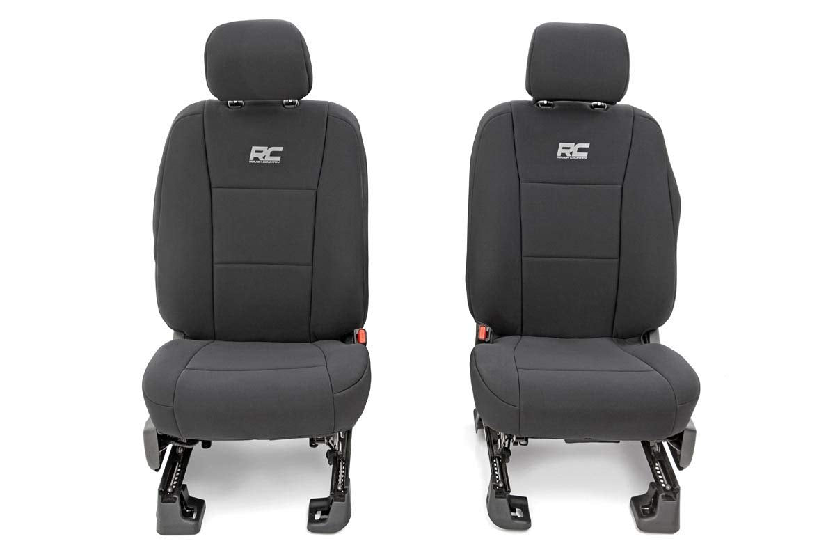 Rough Country Neoprene Seat Covers for Ford F-150/Lightning/F-250/F-350 (2015-2025) Crew Cab w/No Rear Armrest - Waterproof, UV Resistant, Foam Padded, F/R Seat Cover Set
