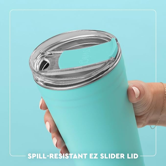 Swig Life 24oz Party Cup, Stackable Insulated Travel Coffee Tumbler with EZ Slider Lid, Cup Holder Friendly Travel, Stainless Steel 24 oz Tumbler, Reusable Mug (Strawberry Shortcake)