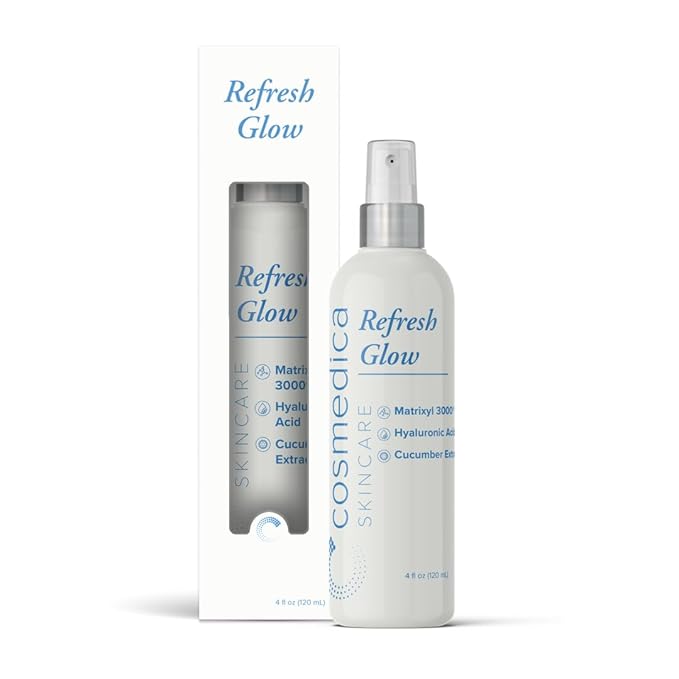 Cosmedica Skincare Refresh Glow Hydrating Peptide Spray with Matrixyl 3000, Cucumber Extract & Hyaluronic Acid for Revitalized Skin – 4 oz