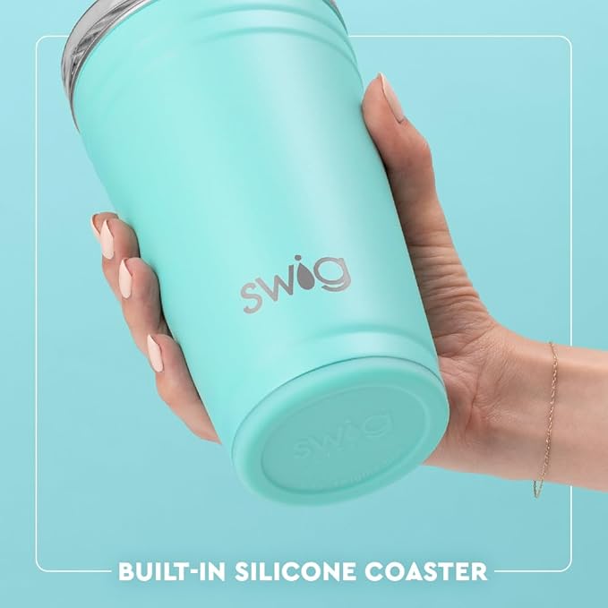 Swig Life 24oz Party Cup, Stackable Insulated Travel Coffee Tumbler with EZ Slider Lid, Cup Holder Friendly Travel, Stainless Steel 24 oz Tumbler, Reusable Mug (Bubbly)