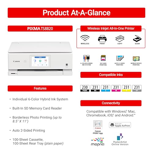 Canon PIXMA TS8820 Wireless All in One Photo Printers for Home Use