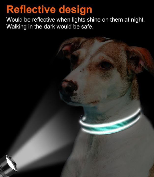 Joytale Reflective Dog Collar,Soft Neoprene Padded Breathable Nylon Pet Collar Adjustable for Medium Dogs,Teal,M
