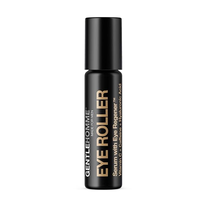 Hyaluronic Acid & Caffeine Eye Roller Serum for Men with Vitamin C – Made in USA – Depuffing Eye Roller Ball for Dark Circles & Puffiness – Mens Day & Night Anti-Aging Under Eye Serum Roller – 10ml