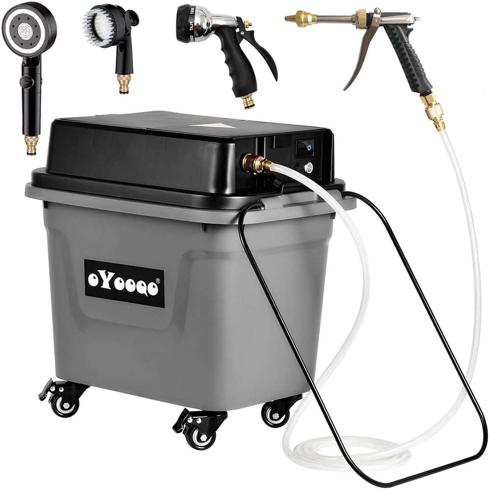 OYOOQO Cordless Portable Power Washer - 10 Gal Built-in Tank, 330 PSI Max, 5 Hrs Runtime, Wheel-Mounted & Hoseless, Perfect for Car Wash, Portable Shower, Garden/Patio, Camping & Outdoor Cleaning