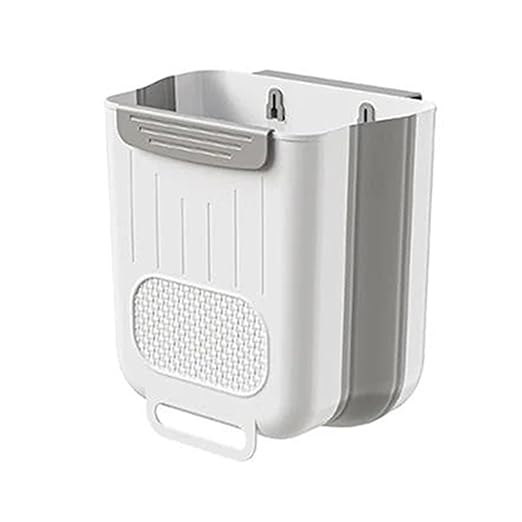Collapsible Hanging Kitchen Trash Can Kitchen Waste Bin Hanging Countertop Trash Can Wall Mounted Recycling Garbage Basket for Bathroom(L,Gray White)