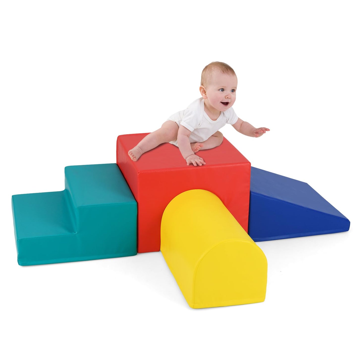 Costzon Climbing Toys for Toddlers, 4 PCS Single-Tunnel Foam Climber for Climbing, Crawling and Sliding, Lightweight Soft Play Blocks for Preschool Baby Boys Girls (Blue&Yellow&Red&Green)