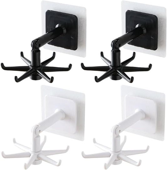 ARTIBETTER 4pcs Rotatable Kitchen Wall Hooks 360° Swivel Under Cabinet Hooks for Utensil Hanging, Black and White, Space-Saving Kitchen Storage Organizer