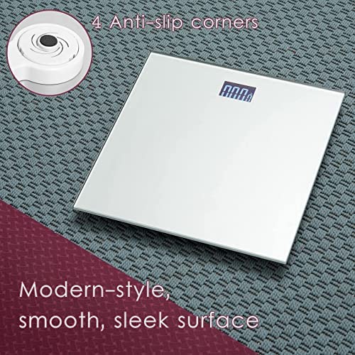 Moss & Stone Digital Bathroom Scale for Body Weight, Smart Scale Step-on Technology, Easy Read LCD, Weight Scale 400lb/180kg, Digital Home Scale, Highly Accurate Body Weight Scale, Silver