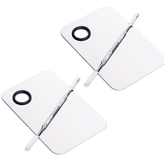 2 Pcs Stainless Steel Cosmetic Makeup Palette, Professional Cosmetic Mixing Makeup Palette Spatula Makeup Artist Tool, Beauty Salon Color Cream Mixing Palette With A Spatula Makeup Nail Art Palette
