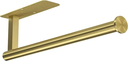 ASTOFLI Paper Towel Holder Under Cabinet No Drilling, Self Adhesive Paper Towel Holder Wall Mount for Kitchen Rack, Under Counter Napin Holder No Drill, RV, 304 Stainless Steel, Gold Brass