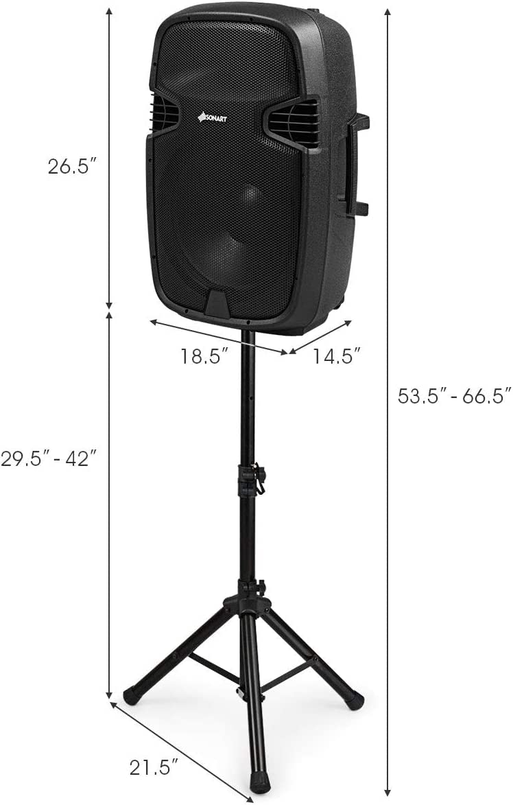 GOFLAME Portable 15" PA Speaker System Set, 3000W 2-Way Loudspeaker with Active + Passive Speaker, High Powered DJ Speaker with Bluetooth, USB/SD Card Reader, Stands, Microphone, Remote