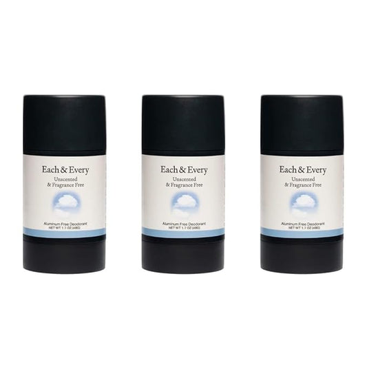 Each & Every All Natural Deodorant for Women & Men - Sensitive Skin, Plant-Based, Baking Soda & Aluminum-Free Deodorant - 24 Hr Odor Control - Unscented & Fragrance Free Travel Size (3 Pack, 1.7oz)