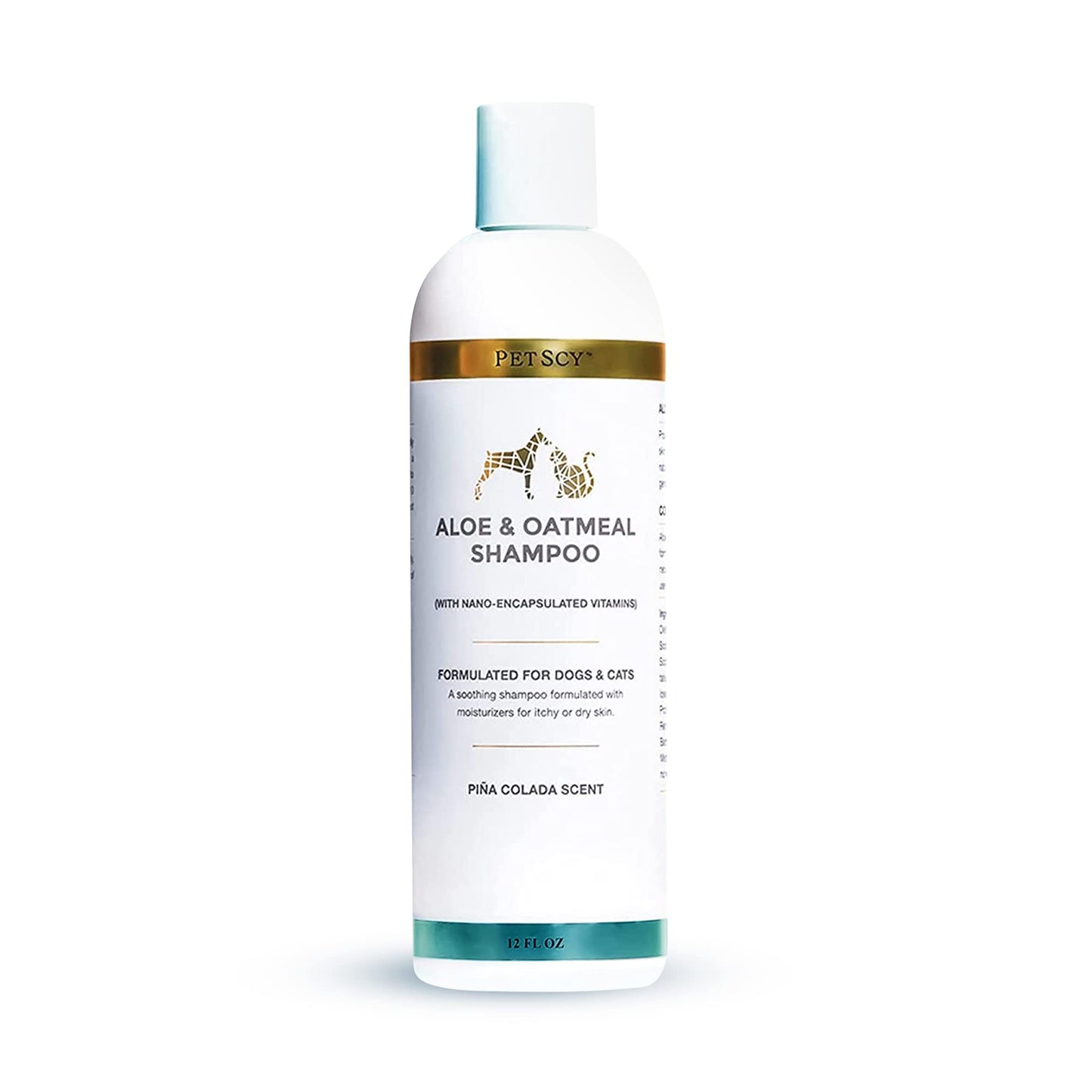 PetScy - Aloe & Oatmeal Shampoo for Dogs and Cats, Moisturizing Pet Shampoo for Skin Relief, All-Natural, Soap-Free & Gentle, Pina Colada Scent, 12 Oz
