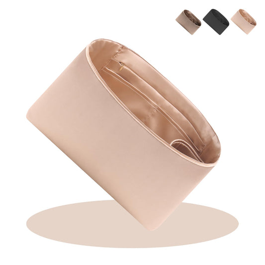 Ovignee Purse Organizer Insert For Handbags, Silk Purse Organizer with Zipper, Silky Smooth Bag Organizer, Luxury Handbag & Tote Shape, Beige