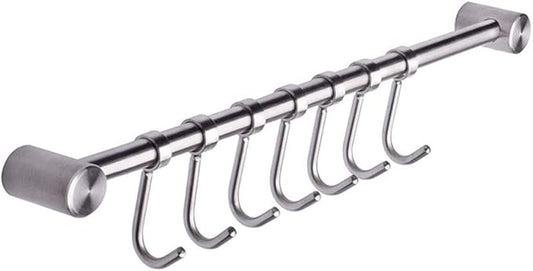 304 Stainless Steel Kitchen Utensil Racks with 7 Sliding Hooks Hangers Wall Mounted 15"