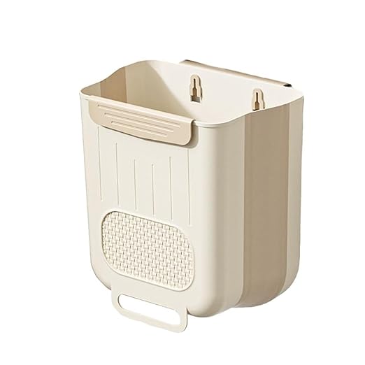 Collapsible Hanging Kitchen Trash Can Kitchen Waste Bin Hanging Countertop Trash Can Wall Mounted Recycling Garbage Basket for Bathroom(S,Milky White)