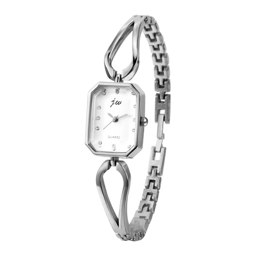 JewelryWe Womens Bracelet Watch Silver/Gold Tone Geometric Wristwatch Analog Rhinestone Quartz Bangle Watch