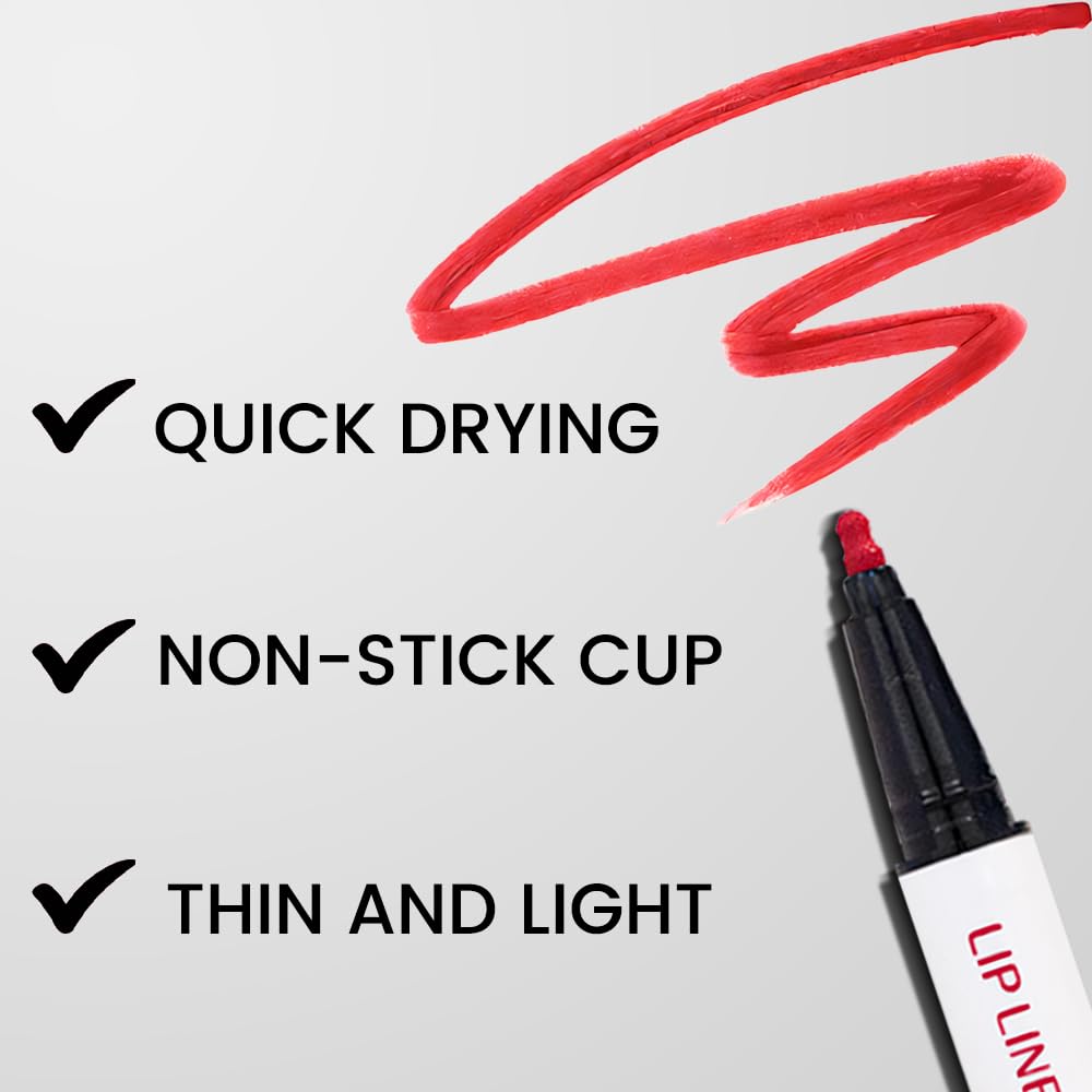 evpct Longwear Liquid Lip Liner Stain Marker Pen Long Lasting Waterproof, Ruby Red Matte Semi Permanent 24 Hour Lip Liner and Lipstick Combo, Korean Color Stay Lipliner All Day, Lips Stain peel off