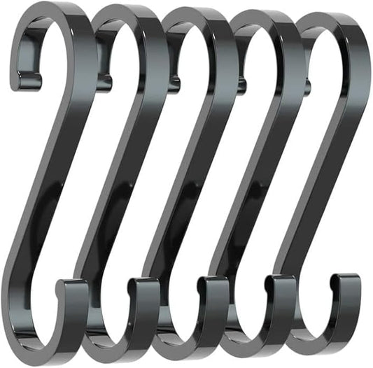 5 Pcs Black S-Shaped Hooks,Space Aluminum S Hook Multifunctional Hanging Hook Clasp Holder for Kitchen Bedroom Utility Hooks, Industrial Hooks Hardware, Home Storage Hooks