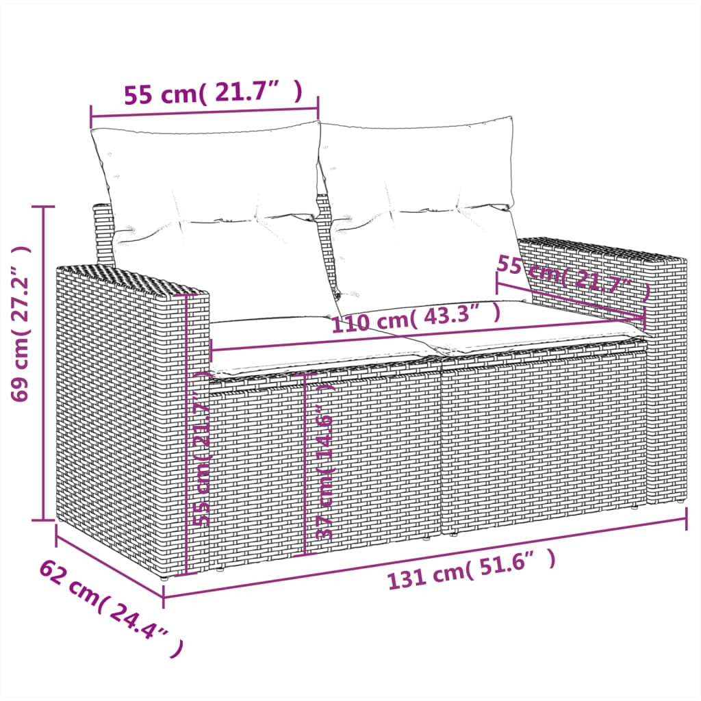 vidaXL Garden Sofa Set Grey PE rattan, powder-coated steel, polyester