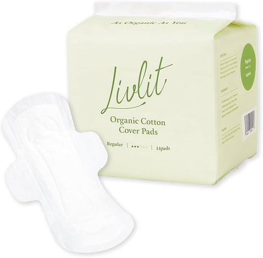 Regular Size Ultra Thin Sanitary Pads, 100% Organic Cotton from Texas, Powerful Leak Protection, Unscented, Chlorine Free and Absorbency of Feminine Periods, Pads for Women (14 Count)
